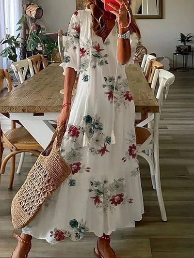 Julie – Bohemian Dress in Natural Linen